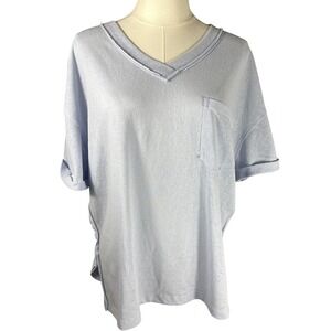 Wishlist Womens V-Neck Pocket T-Shirt Glimmer Blue Oversized Tee WL23-8340 S